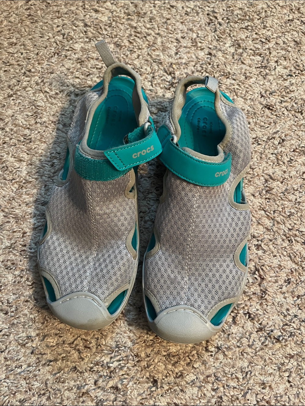 CROCS Gray and Teal Water-Friendly Sneakers